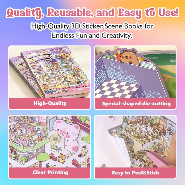 Fieoriia 3D Sticker Book Scene, 20 Sets DIY Miniature World Craft Kit, Art Therapy Activity for Adults, Kids, Family Fun