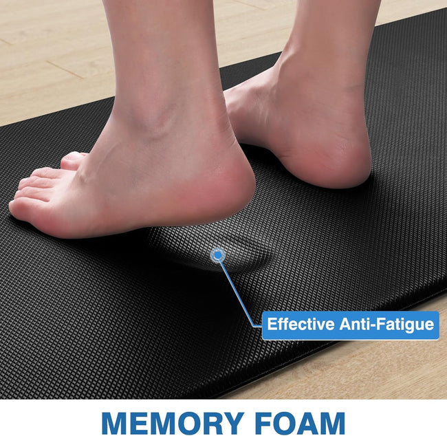 StepRite Kitchen Mats, 2PCS Kitchen Rugs, Cushioned Anti Fatigue Kitchen Mats for Floor, Non-Slip Standing Desk Mat, Waterproof Kitchen Rug Set for Kitchen, Floor, Office, 17.3"x30"+17.3"x47", Black