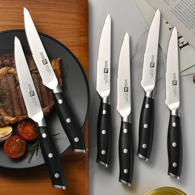 Klaus Meyer 19-Piece Knife Block Set with Sharpener, High Carbon German Stainless Steel (Stahl), Full-Tang Handles, Kitchen Knife Set (Black)