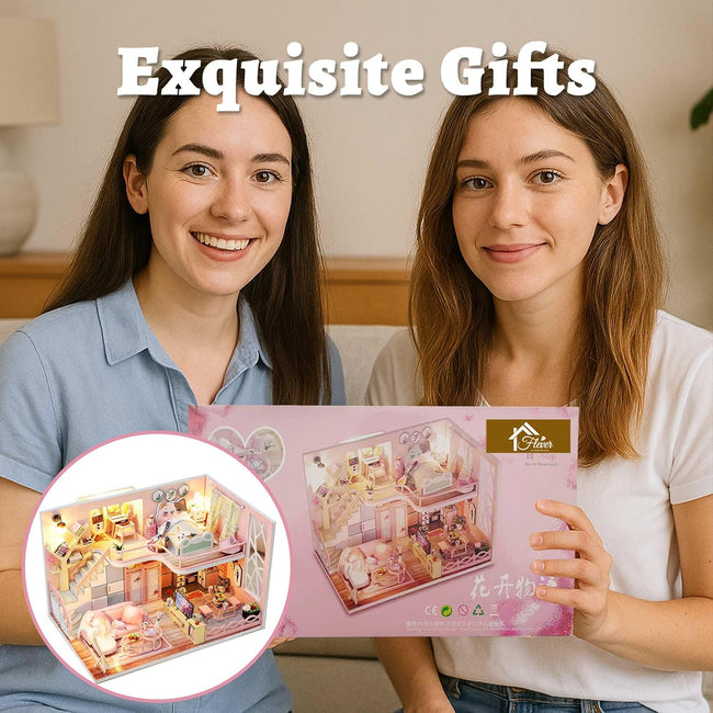 Flever Dollhouse Miniature DIY House Kit Creative Room with Furniture for Romantic Valentine's Gift (Blossom Stories)
