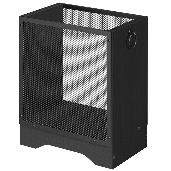 HOOBRO Industrial Trash Can, 4.5 Gallon Metal Mesh Waste Basket with Wooden Base, Small Garbage Can for Office, Bedroom, Under Desk, Black, BB06LJ01