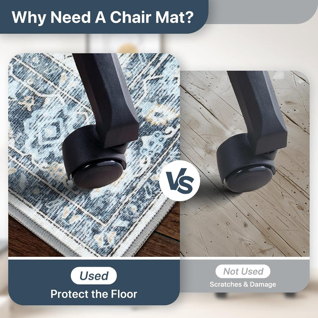 36"x48" Office Chair Mat for Hardwood Tile Floor, Under Desk Carpet Protector for Rolling Computer Chair Mat, Machine Washable Area Rug, Anti-Slip 1/5" Thick Low Pile Thin Vinyl Floor Mat, Blue
