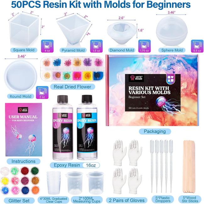 LET'S RESIN Epoxy Resin Kits and Molds Complete Set, 16oz Resin Art Kit with Silicone Molds, Pigment, Dried Flowers, Crafts for Adults, Beginners, Art Supplies for DIY Lovers, DIY Gift for Women