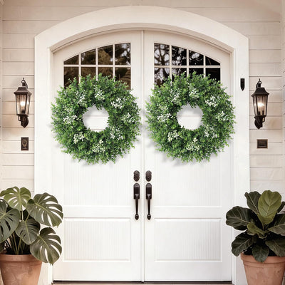 26'' Large Boxwood Wreath for Front Door Artificial Spring Wreath Boxwood Leaves Greenery Outdoor Door Wreaths for Porch Window Home Farmhouse Wall Decor Green Year Round Indoor Outdoor All Seasons
