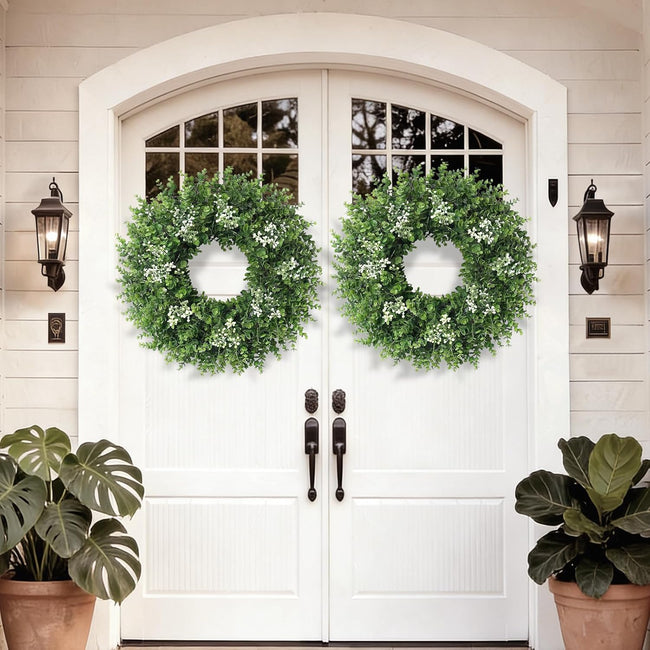 26'' Large Boxwood Wreath for Front Door Artificial Spring Wreath Boxwood Leaves Greenery Outdoor Door Wreaths for Porch Window Home Farmhouse Wall Decor Green Year Round Indoor Outdoor All Seasons