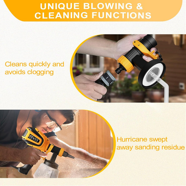 VONFORN Paint Sprayer, 700W HVLP Spray Gun with Cleaning & Blowing Joints, 4 Nozzles and 3 Patterns, Easy to Clean, for Furniture, Cabinets, Fence, Walls, Door, Garden Chairs etc. VF803 Yellow