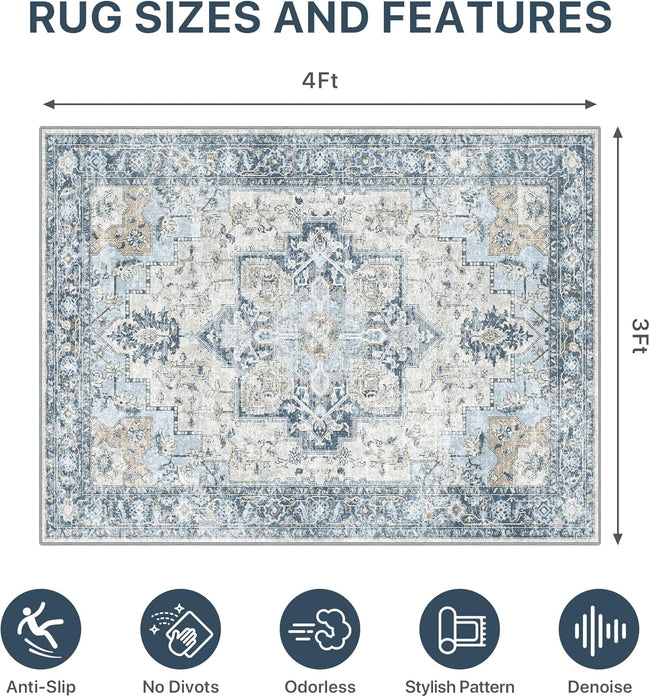 36"x48" Office Chair Mat for Hardwood Tile Floor, Under Desk Carpet Protector for Rolling Computer Chair Mat, Machine Washable Area Rug, Anti-Slip 1/5" Thick Low Pile Thin Vinyl Floor Mat, Blue